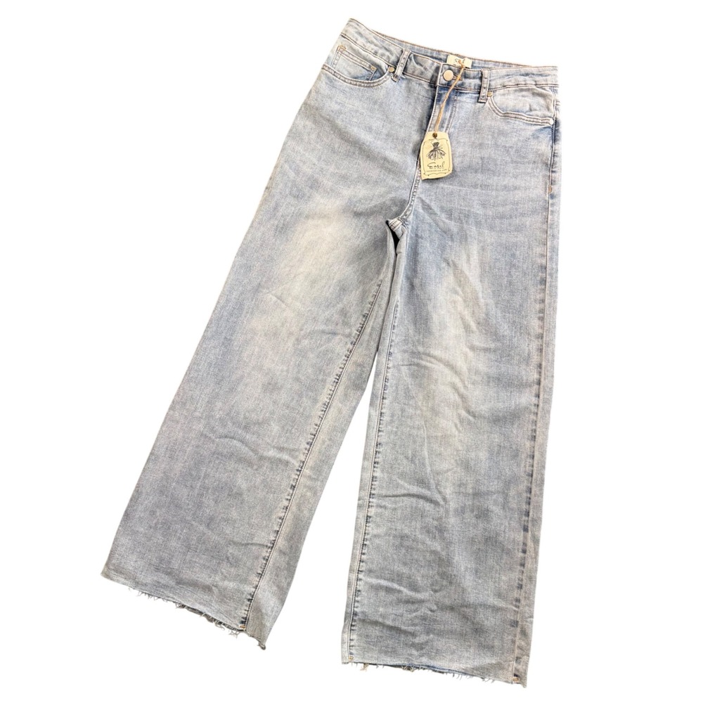 Easel Wide Leg Jeans S Y2K Baggy Raw Hem Light Wash Denim Off Duty Cool Girl NWT